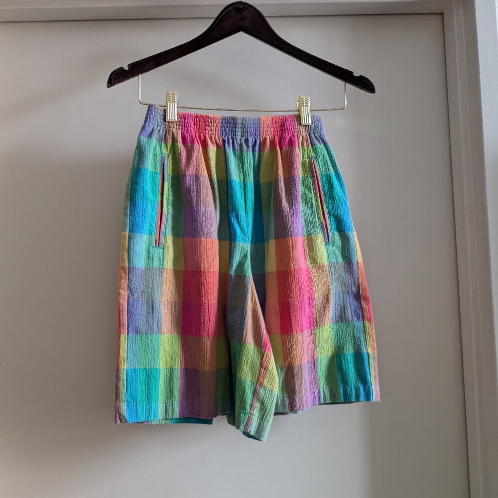 Vintage rainbow plaid shorts/tee set - size small - Picture 3 of 11